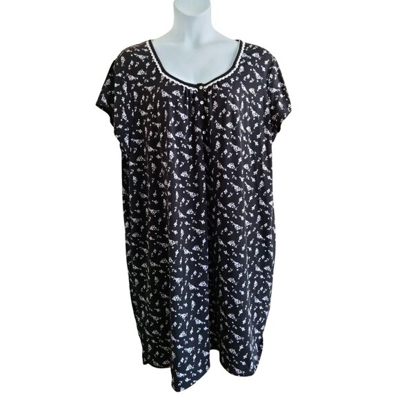 Croft & Barrow 4X Nightgown Womens Floral Button Front Short Sleeve Intimates - Picture 2 of 9
